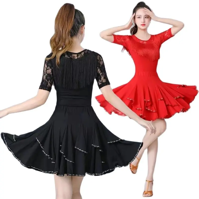 

Latin Dance Dresses Women Fringed Skirt Tassel Costume Tango Ballroom Competition Suit Waltz Salsa Stage Clothes