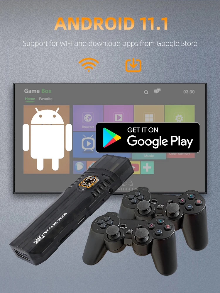 VILCORN 넷플릭스 유튜브용 TV 게임 스틱, 4K HDR 와이파이 파이어 TV 스틱, 레트로 게임 콘솔, PS1, PSP, N64, GBA, 안드로이드 TV 박스용, TG8