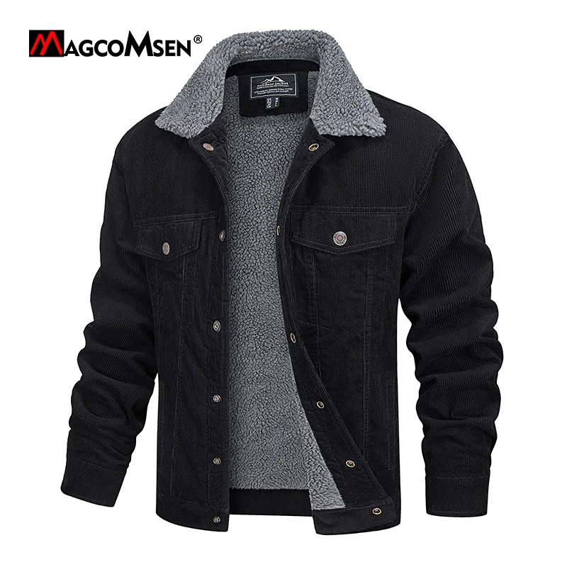 

MAGCOMSEN Men's Corduroy Jackets Vintage Sherpa Fleece Windbrekaer Thick Warm Winter Coats Multi-Pockets Casual Denim Jacket