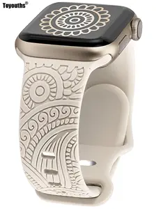 Ремешок с гравировкой для Apple Watch 38 мм 40 мм 41 мм, силиконовый спортивный Цветочный браслет для iWatch Series Ultra 2/9/8/7/6/5/4/3/2/1/SE