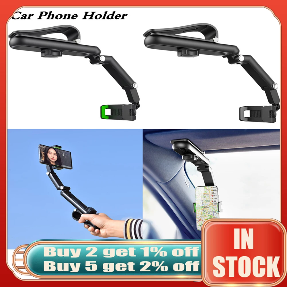 1080 Rotation Car Phone Holder Dashboard Rearview Mirror Sun Visor Mount  Holder In Car Cell Phone GPS Navigation Bracket