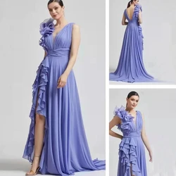 Refreshing Color 3D Flower Ruffles Bridesmaid Dresses Sleeveless Slit Chiffon Formal Evening Prom Gowns robes de soirée Wedding