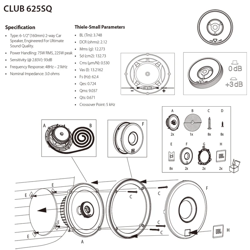 JBL مكبر صوت للسيارة 6.5 بوصة CLUB 625SQ مكبر صوت...