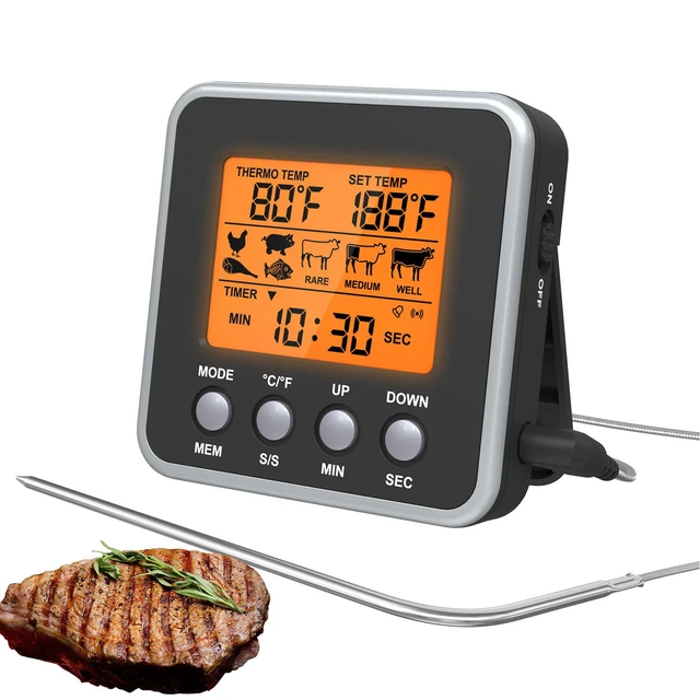 Food Thermometer with 80 mm Long Probe for Cooking at the Meat Heart