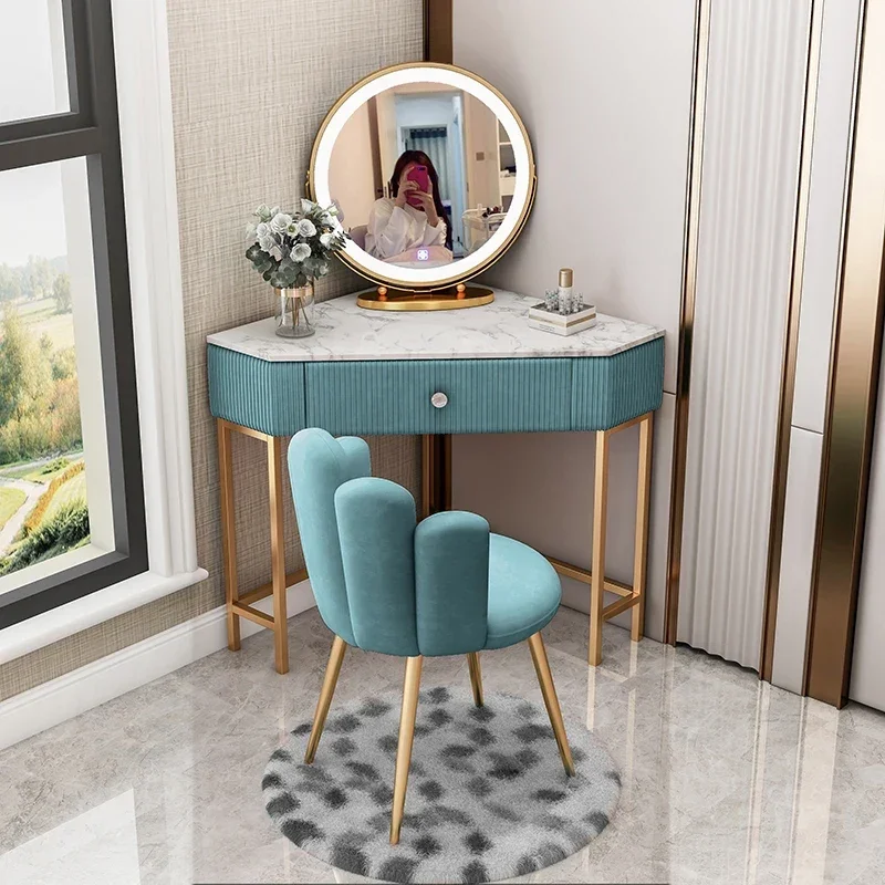 

Light Luxury Triangle Dresser Modern Minimalist Corner Small Apartment Locker Makeup Table Bedroom Velvet Fold Craft Furniture