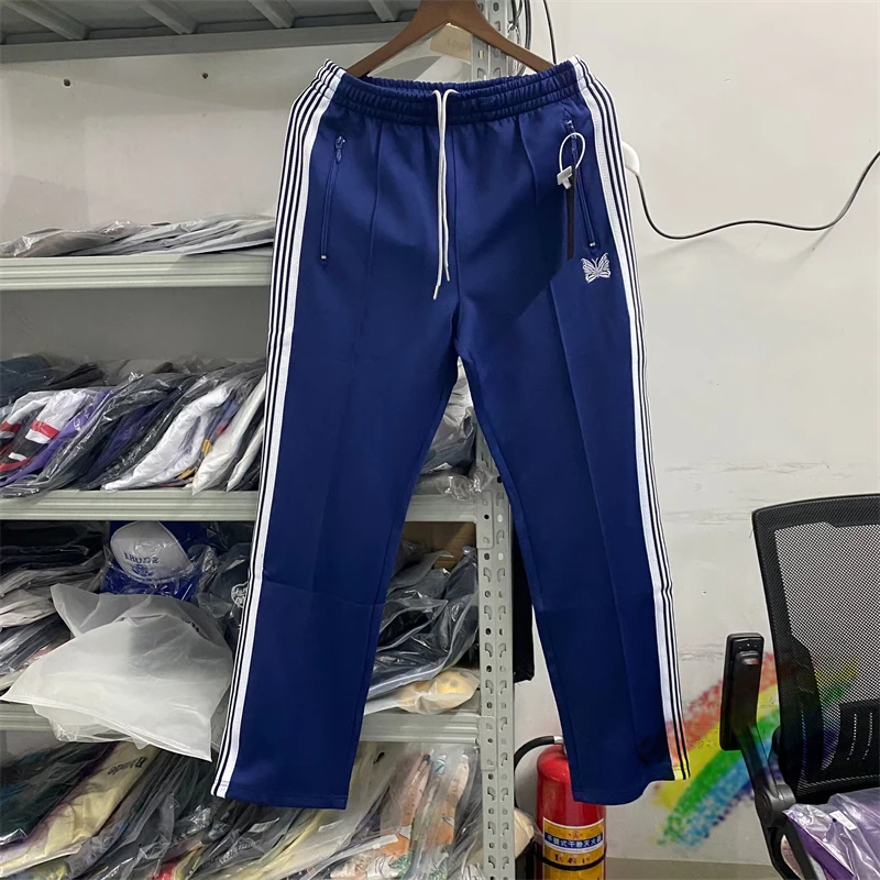 

Needles Men's Jogger Pants Women Casual Webbing Stretch Trousers Butterfly Embroidery Drawstring Sweatpants