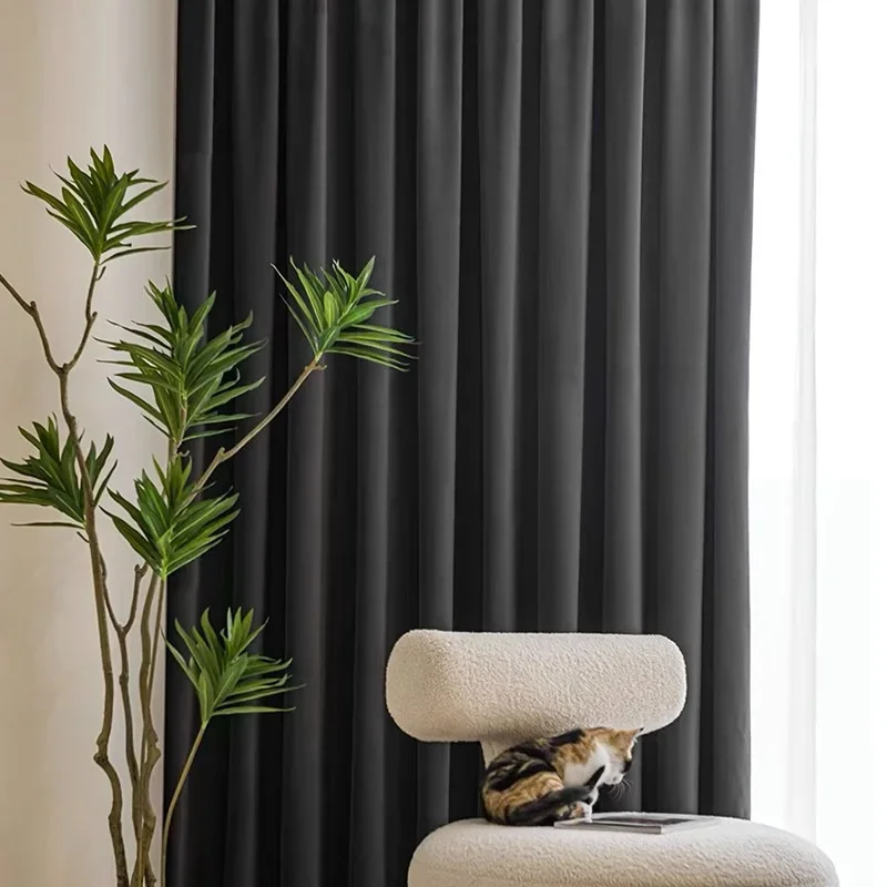 

French Retro Light Luxury Curtains for Living Room Bedroom Gray Velvet Fashionable Minimalist Versatile Blackout Curtains