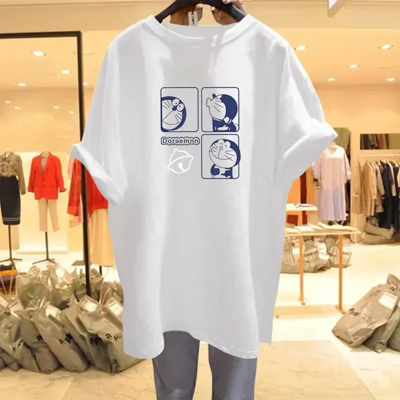 Doraemon cartoon Cotton summer new T-shirt fashion women T-shirt girl white black Short sleeve