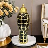 Black Checkered Pattern General Tank Golden Stripes Porcelain Ginger Jar Creative Vases Dresser Table Jewelry Cosmetic Container 4