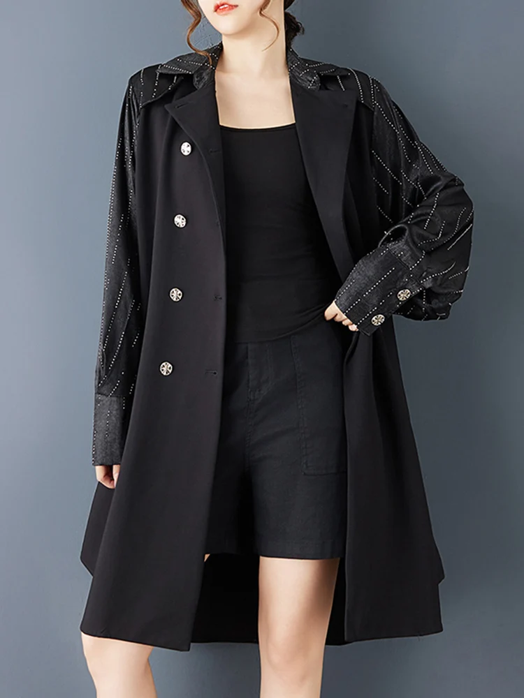 Oversized Patchwork Long Trench Coat For Women New Casual Loose Vintage Fashion Outerwear Cardigan Clothes Spring Autumn 2025
