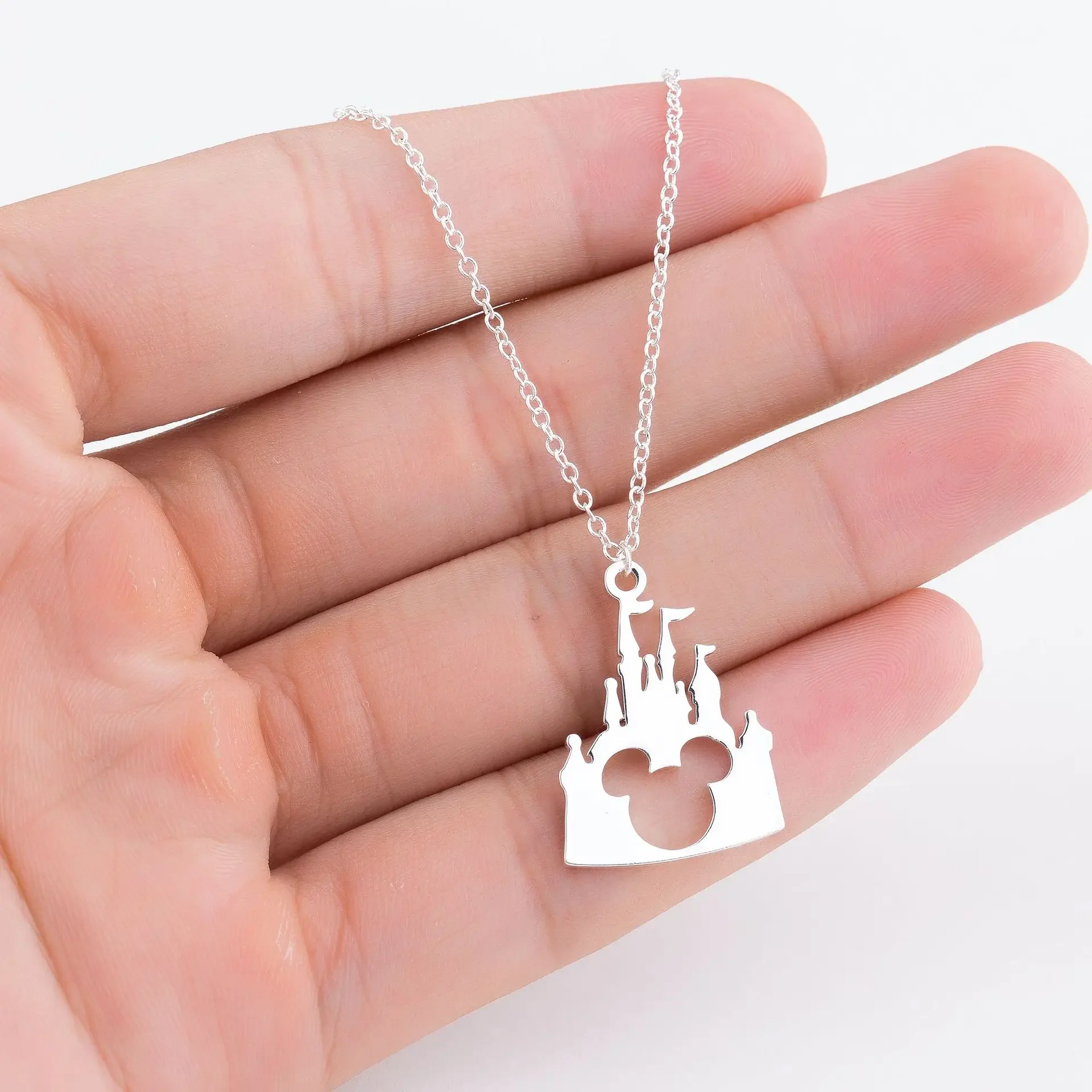 Disney Mickey Mouse Cartoon Castle Mickey Head Pendant Necklace Castle Animal Jewelry for Women Necklaces Fashion Accessories