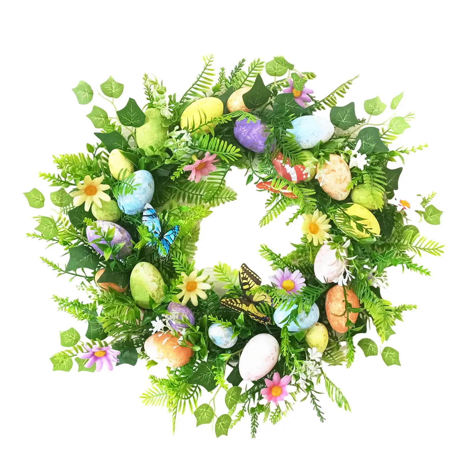 Easter Egg Wreath for Front Door Ornament Green Leaves 17.7`` Easter Door Wreath for Holiday Porch Farmhouse Celebration Decor