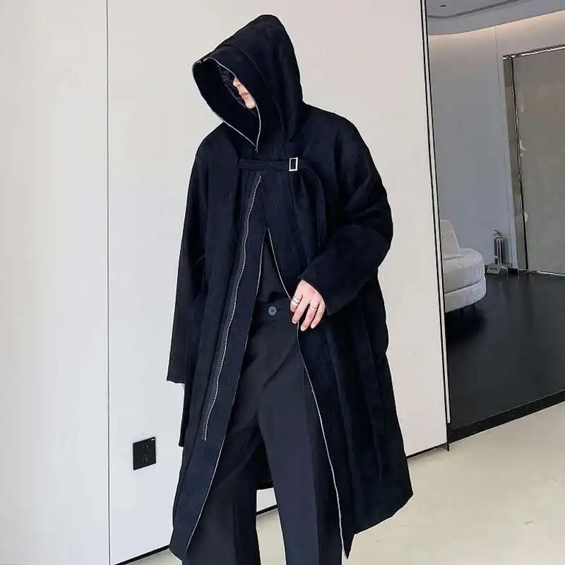 LUZHEN Autumn Winter Hooded Long Windbreaker Trendy Handsome Woolen Men Trench Casual Coat Solid Color Vintage Classy LZ6171