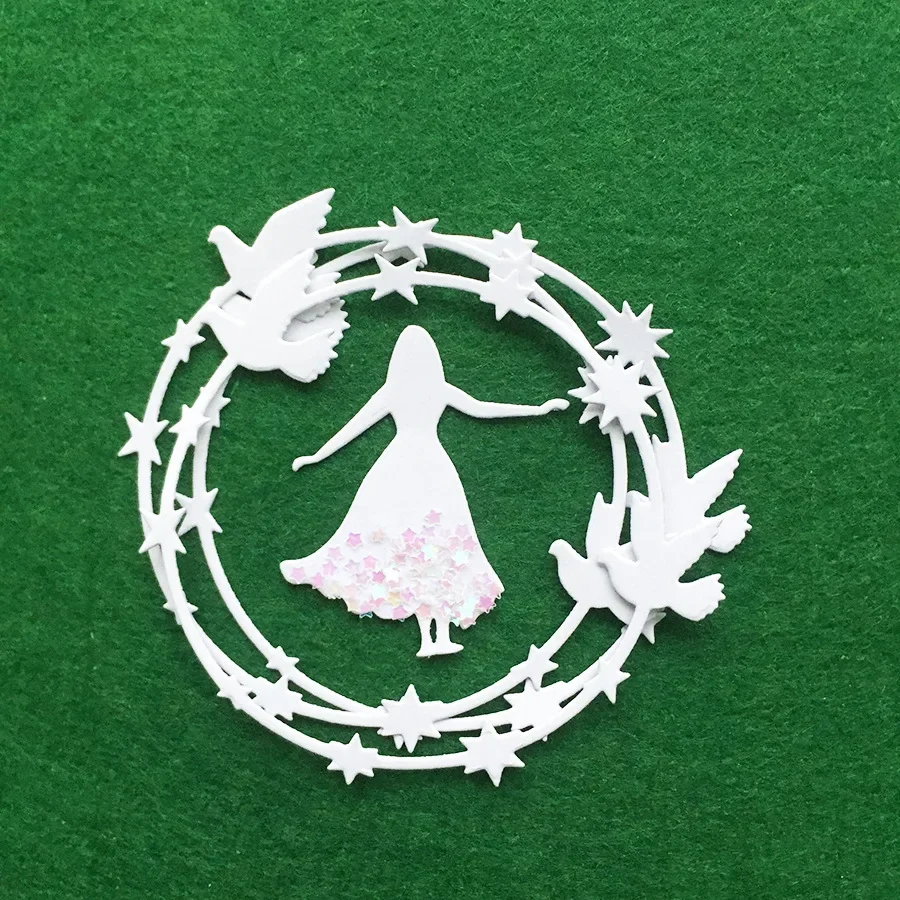 

Pigeon Girl Wreath Scrapbooking Frame Metal Cutting Dies New 2024 Embossing Stencil Craft Die Cut Christtmas Party Card Making