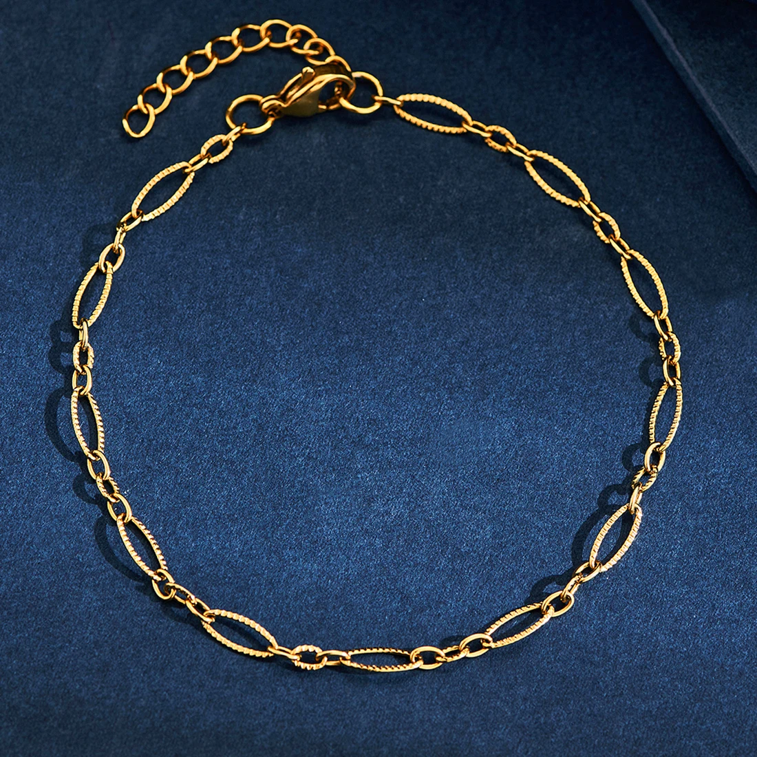 Stainless Steel Bracelet 3.5mm Wide Embossed For Women Hand Girl Dainty Anklet Foot Chain with Adjustable Extension Chain Bangle
