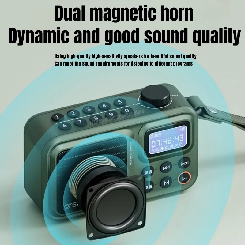 Mini Portable FM Radio Outdoor Heavy Bass Bluetooth Speaker Recorder with LED Display Wireless Handsfree TF USB MP3 Music Player