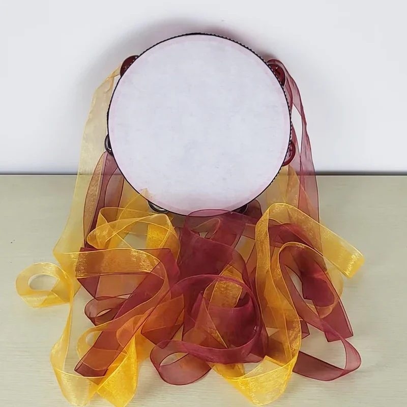 Chinese Hand Drum with Ribbon Bells Dunhuang Dance Stage Performance Decorative Tambourine Musical Instrument Photography Props
