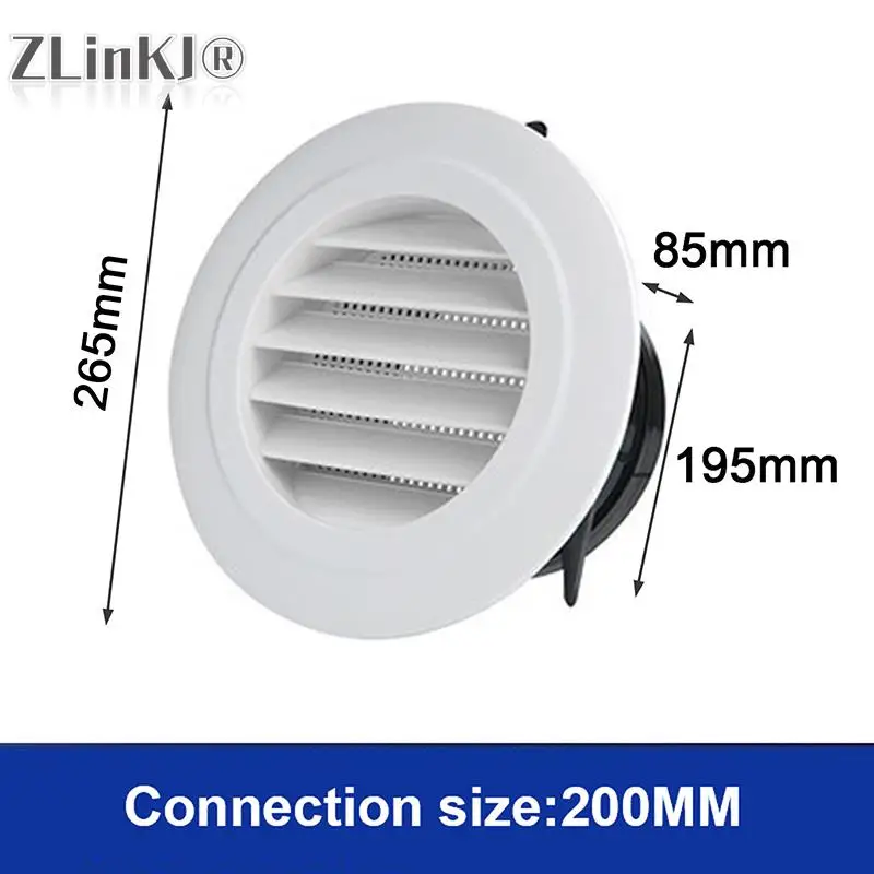 

Air Ventilation Cover Round Ducting Ceiling Wall Hole Abs Air Vent Grille Louver Kitchen Bath Air Outlet Fresh System 75mm-200mm
