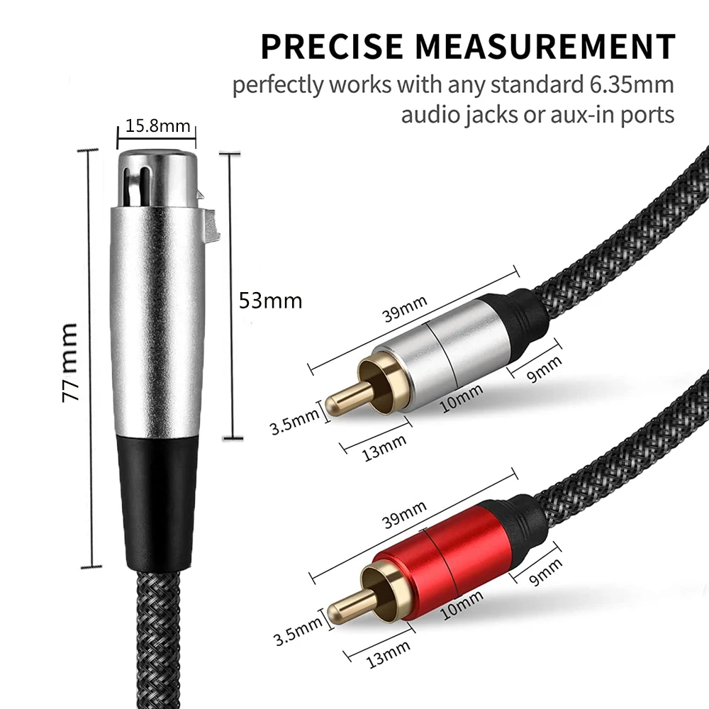 XLR to Dual RCA Y Splitter Stereo Audio Cable for Microphones and Speakers