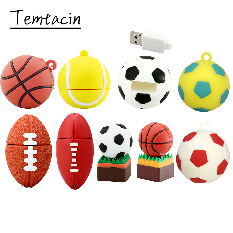 Basketball USB Flash Drive Football Pendrive 128GB Pen Drive Rugby Tennis Style 32GB 64GB 256GB Cle USB Flash Memory Stick Disk
