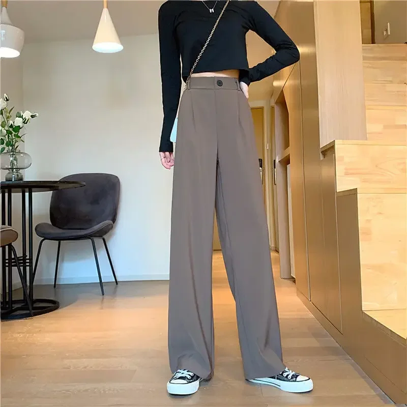 High Waisted Draped Suit Pants for Women with Straight Loose Fit 2023 New Spring Summer Versatile Wide Leg Casual Trousers