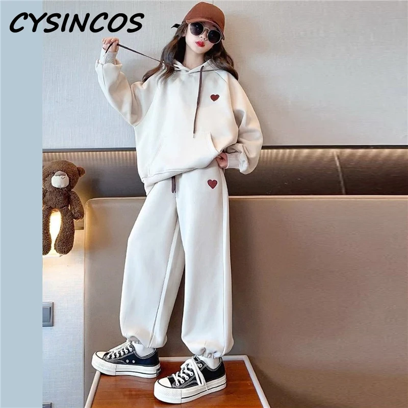 

Children's Fashionable Clothing Girls' Suit Fleece-lined Thickened Autumn And Winter Big Kids' Sports Sweatshirt Two-piece Suit