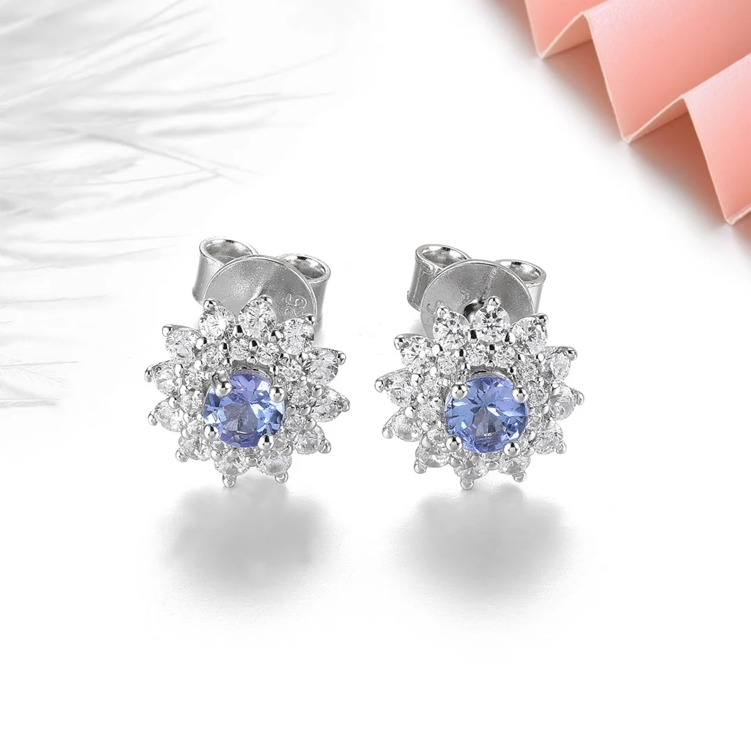 

HT2024 Fine Jewelry Solid 925 Sterling Silver Natural Blue Tanzanite Gemstones Earrings for Women Fine Presents