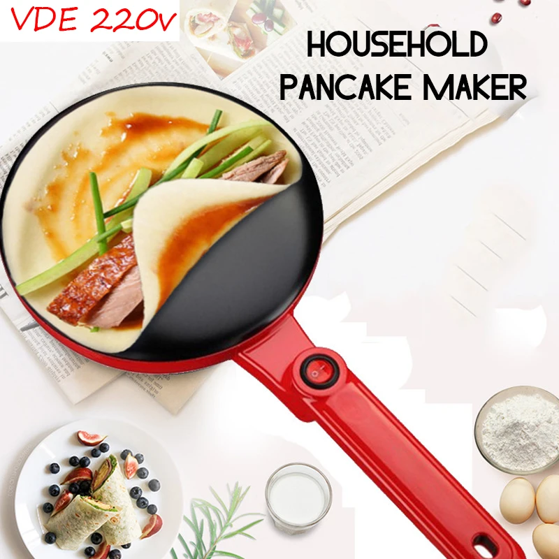 600W Mini Electric Crepe Pizza Pancake Maker Non-stick Kitchen Cooking Crepe Appliance Breakfast Baking Pan Cake Machine 220V EU