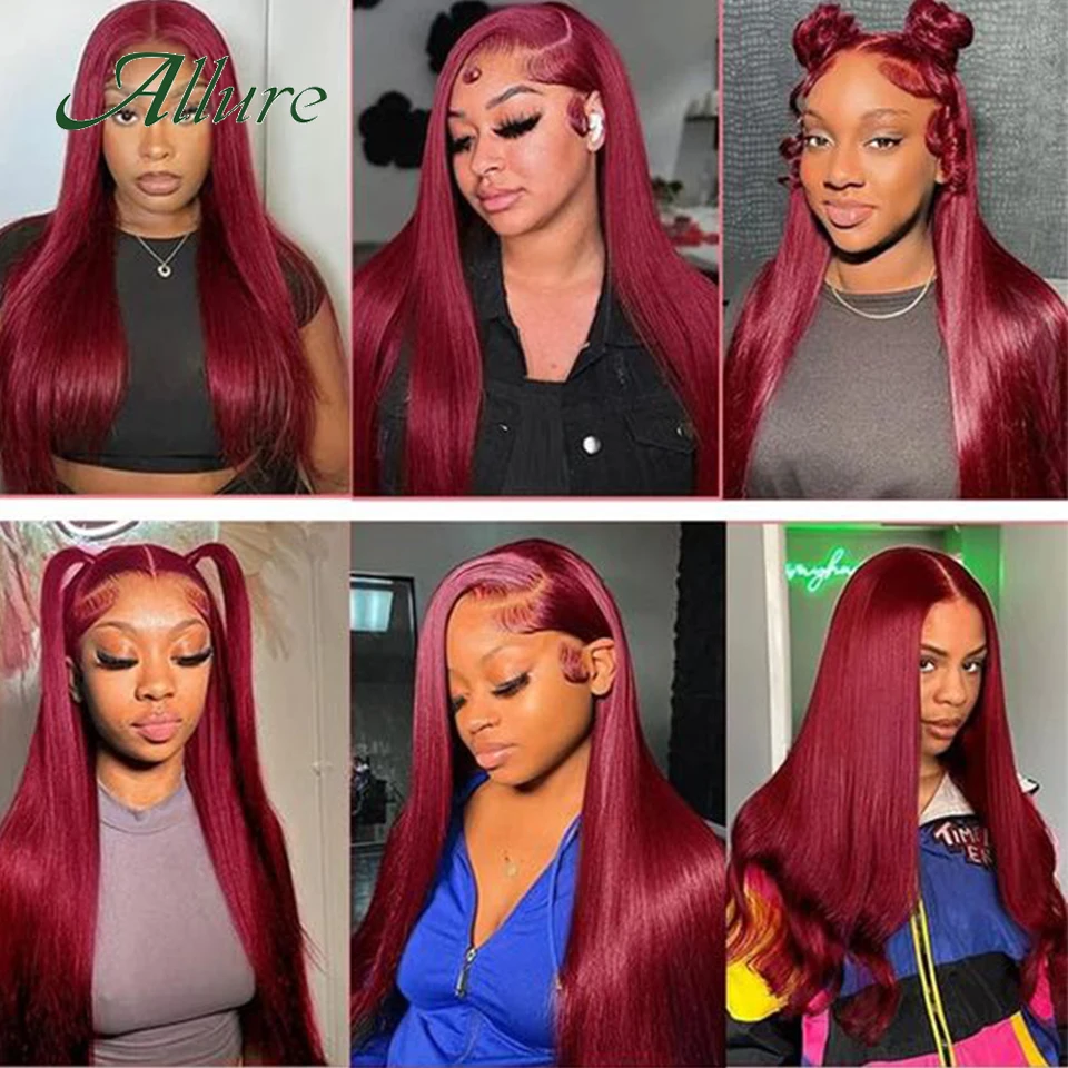 Brazilian Straight Human Hair Bundles 180% Density 99J Colored Hair Extensions 10 to 30 inch 10A Grade Remy Bundles Allure