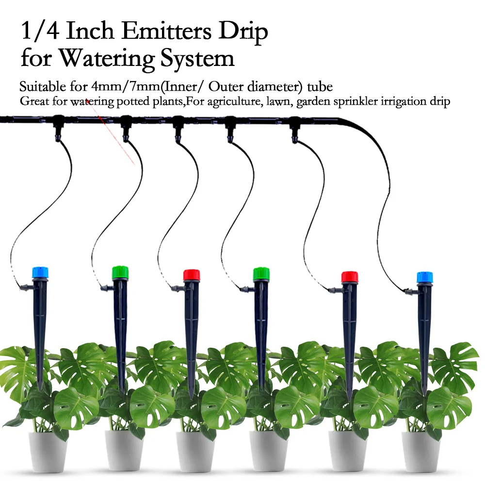 15 Pcs Drip Irrigation Emitters With Barbed Tees - Adjustable 360 Degree Sprayers For 1/4 Tubing