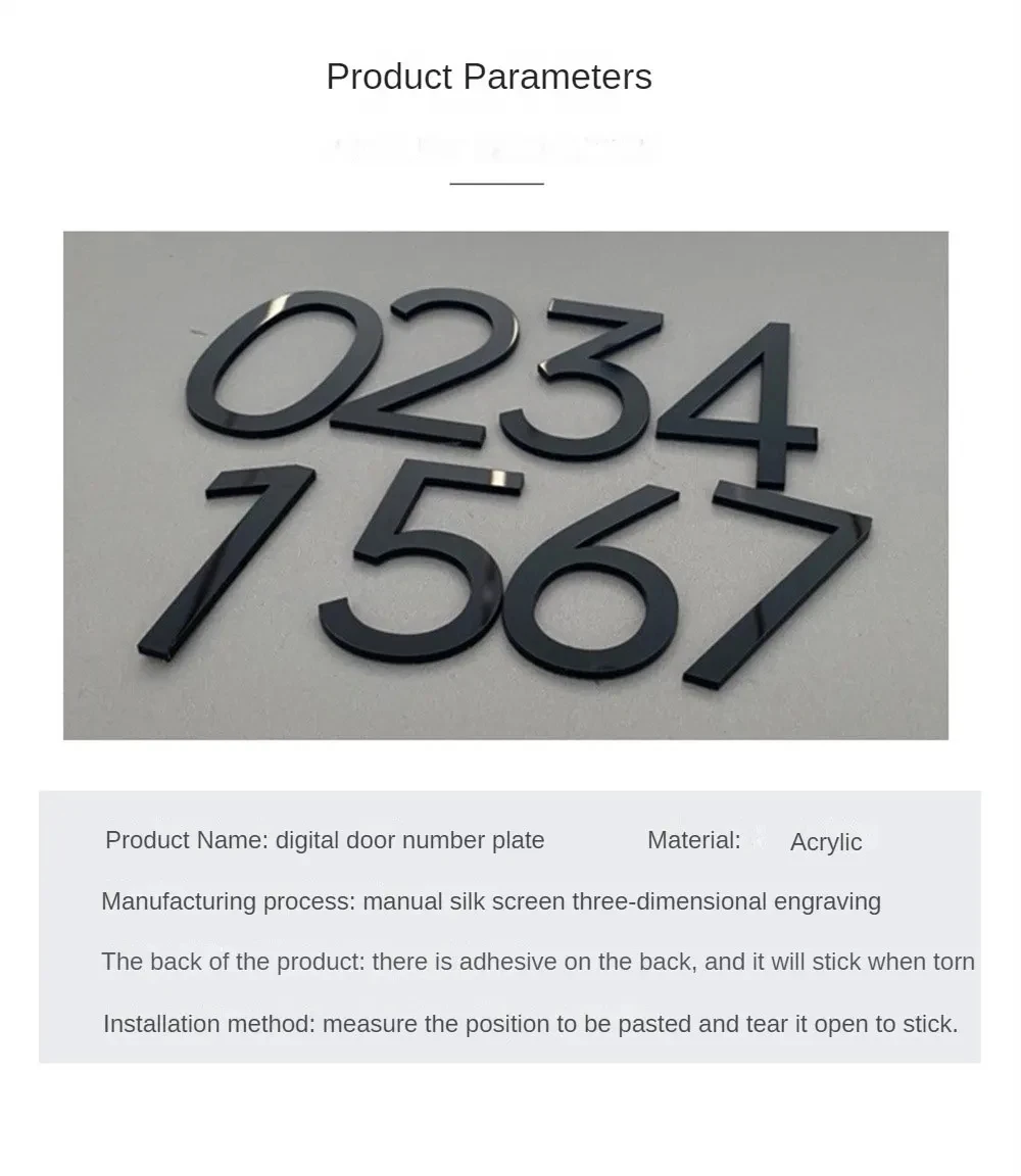 Door Signs 3D Black Acrylic Letter Number Sign For Outdoor Mailbox Hotel Apartment Home Decor