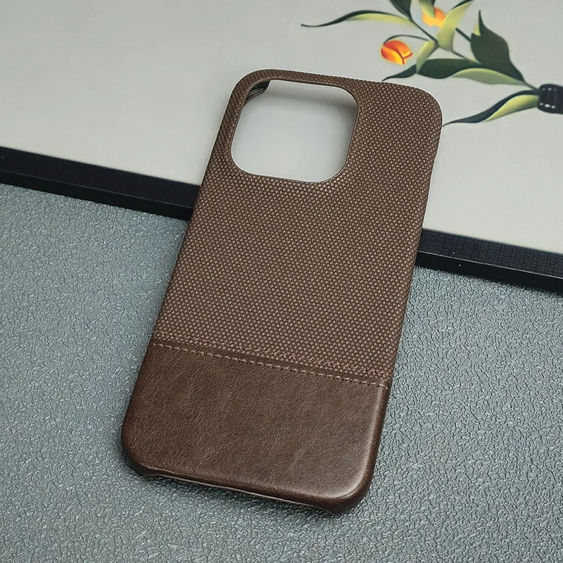Luxury Matte Cotton Linen Leather Phone Case - Color Contrast Protective Cover