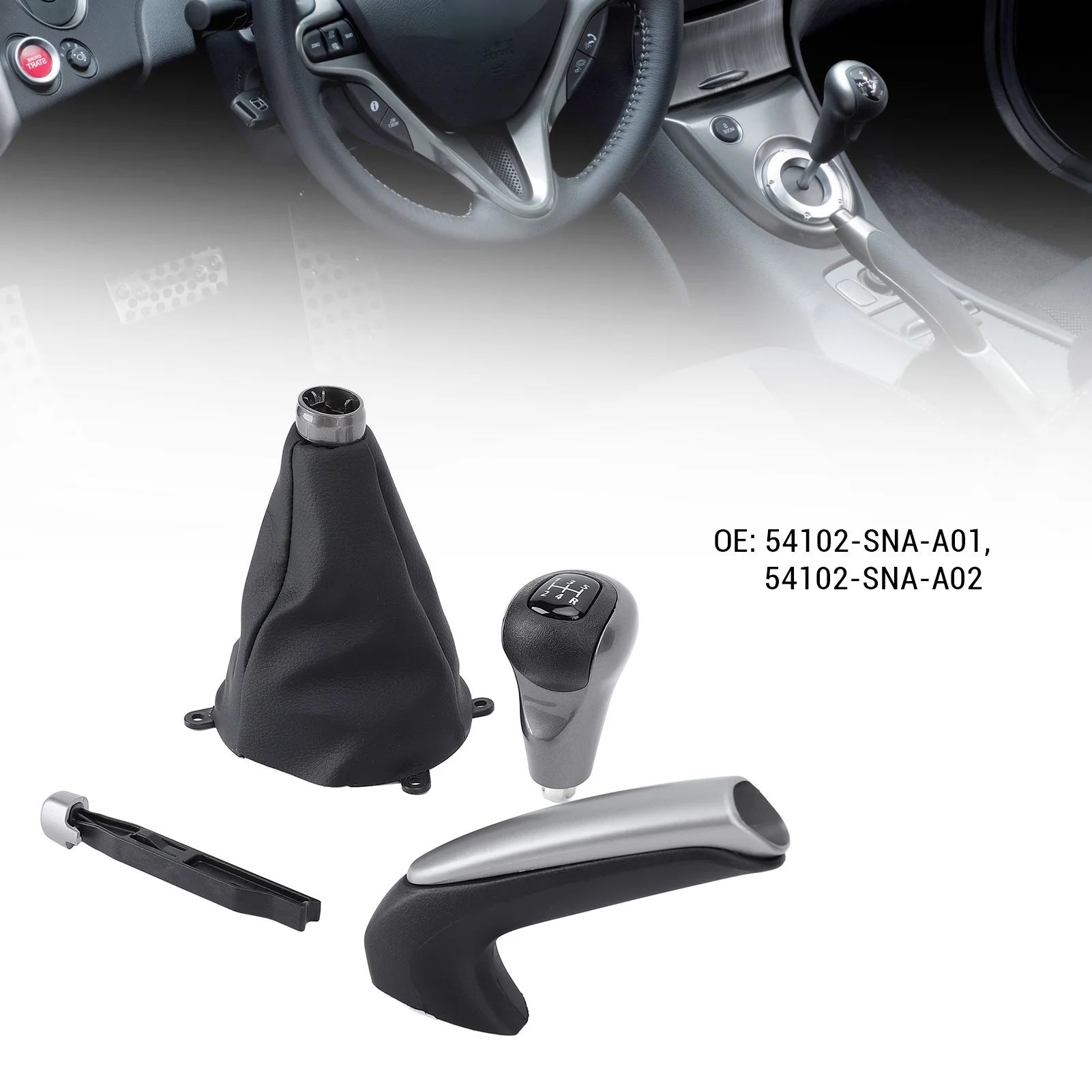 Manual Gear Shift Stick Knob 5 Speed Enhanced Comfort Stylish Look Gear Shift Knob Set High Strength 54102-SNA-A01 for Vehicle