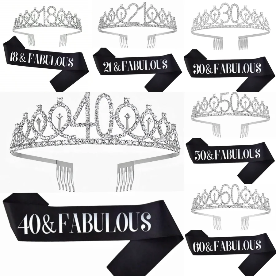 Geburtstags-Tiara Krone Schärpe für Frauen und Mädchen zum 18., 21., 30., 40., 50., 60., 70. Geburtstag, Fabelhafte Partydekoration und Geschenke