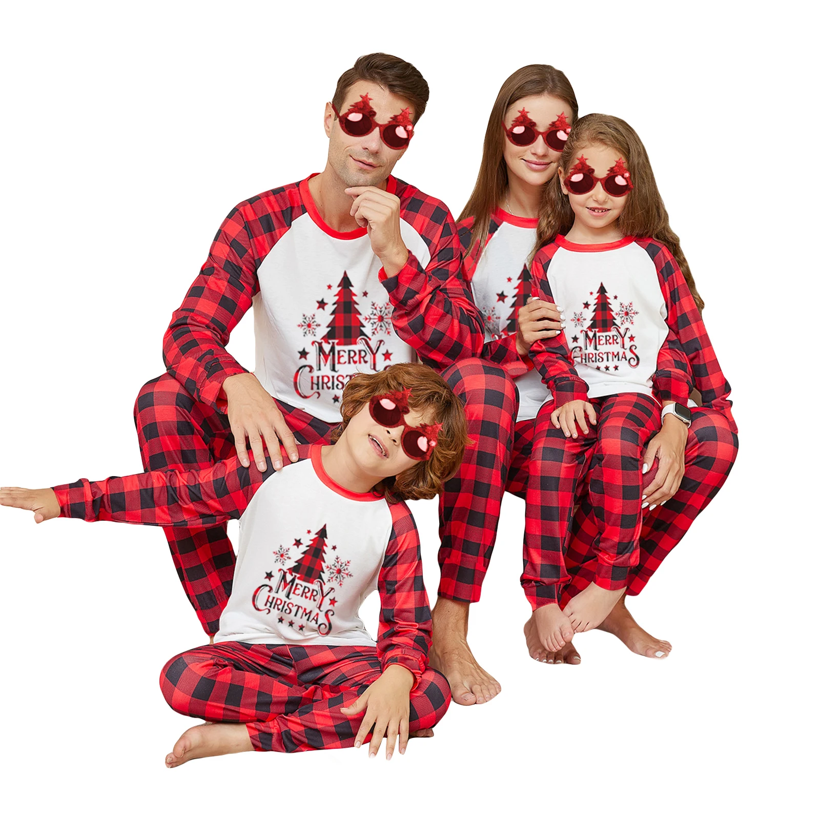 thumbnail image 4 of Conjunto de pijamas navideños familiares a juego, camiseta de manga larga con letras de alce, pantalones a cuadros, ropa de dormir, ropa de estar por casa, pijamas navideños, ropa de dormir, 4 of 5