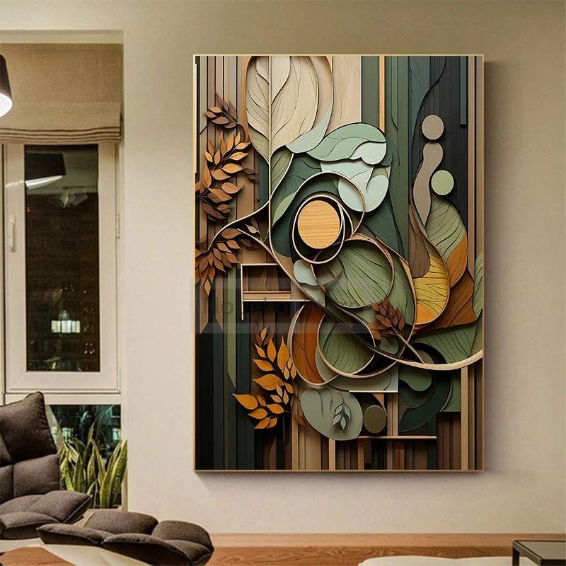 Boho Wood Shapes Canvas Painting 2