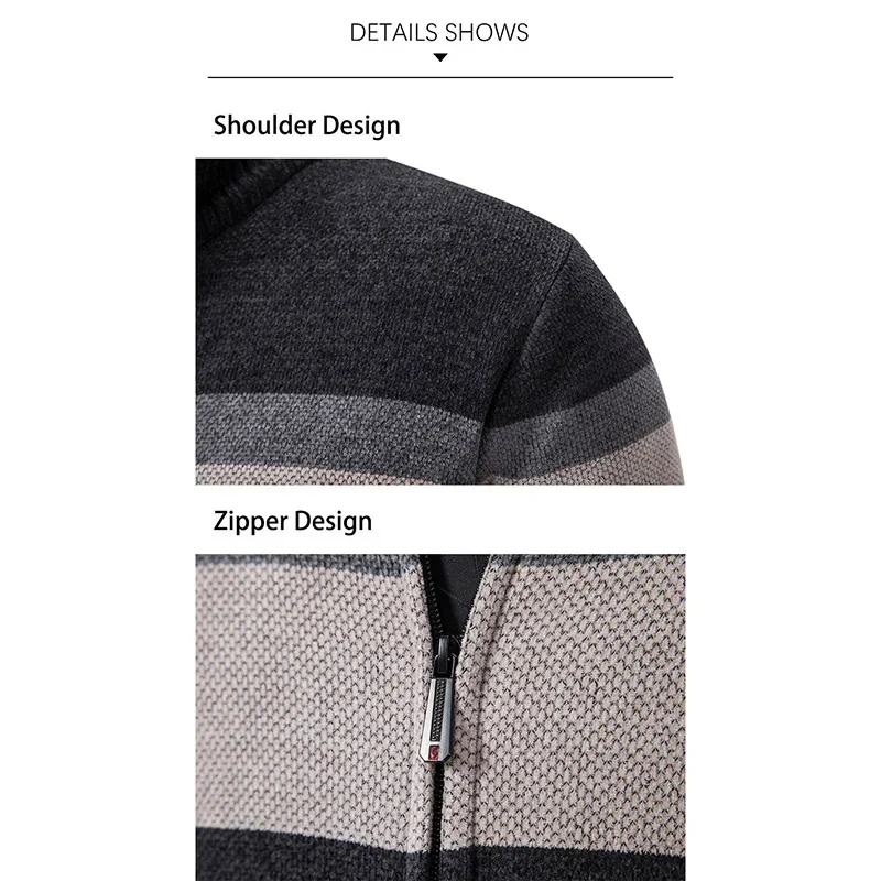 CASUMANL 2025 Elegant Golf Wear Men Sweater Coat Knit Slim Fit Zip Up Warm Striped Mens Designer Clothes