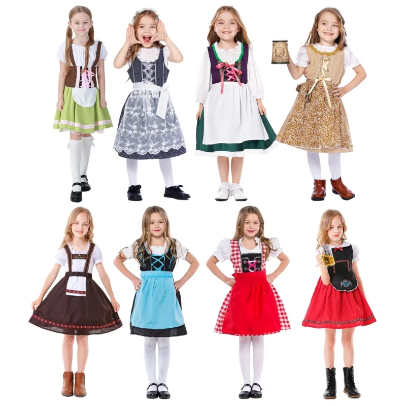 

Oktoberfest Costume for Girls Fantasy Beer Cosplay Dress Children Bavarian German Beer Party Outfits Carnival Halloween Dress up