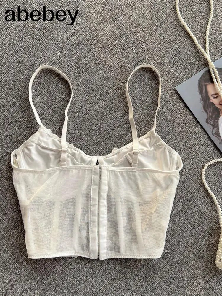 Women Sexy Lace Sheer Corset With Straps Sleeveless Camis