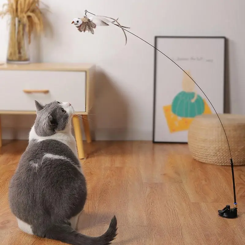 

Feather Funny Cat Stick With 1Pcs Long Rod Wire Replacement Head Cat Supplies Cat Toy Forcat Dog Rabbit Pet Supplies