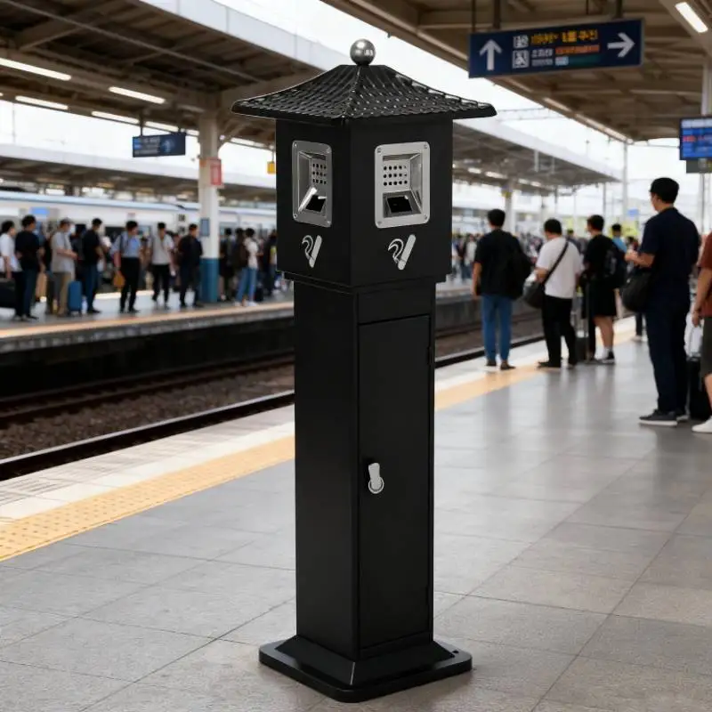 Standing Cigarette Butt Container Corrosion Resistant Trash Receptacle Bin Outdoor Trash Can with Lock for Office Patio Backyard