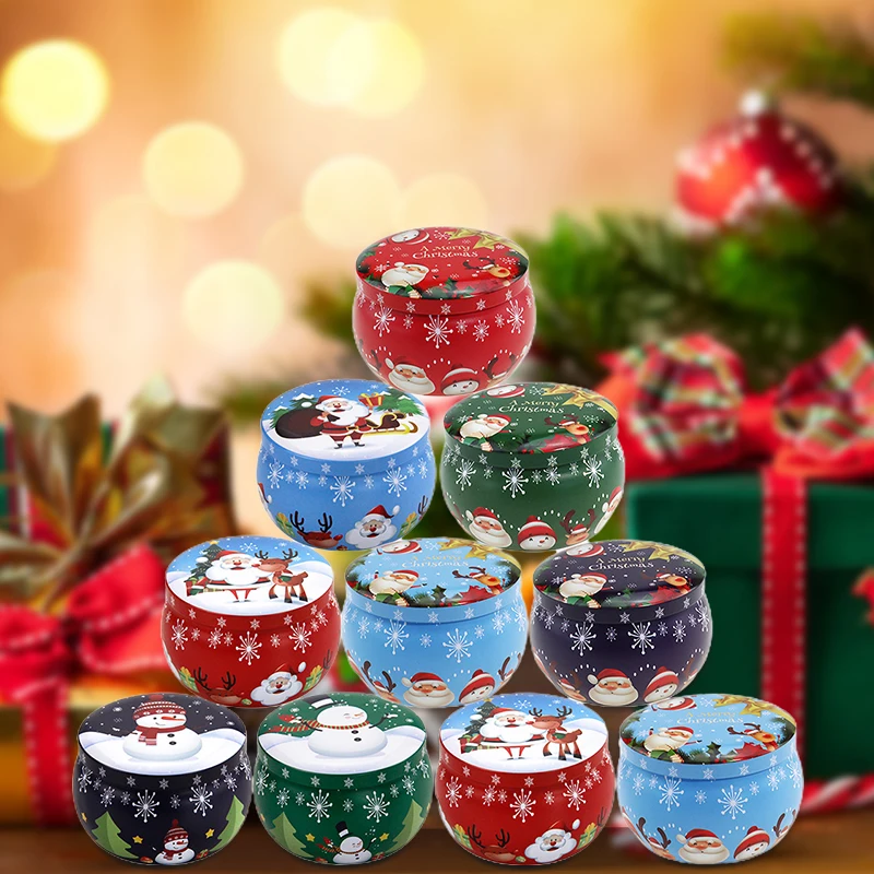 

2.2Oz Mini Christmas Tinplate Round Candy Tin Can Candy Tin For Gift Giving Christmas Scented Tin Jars Round Candle Container