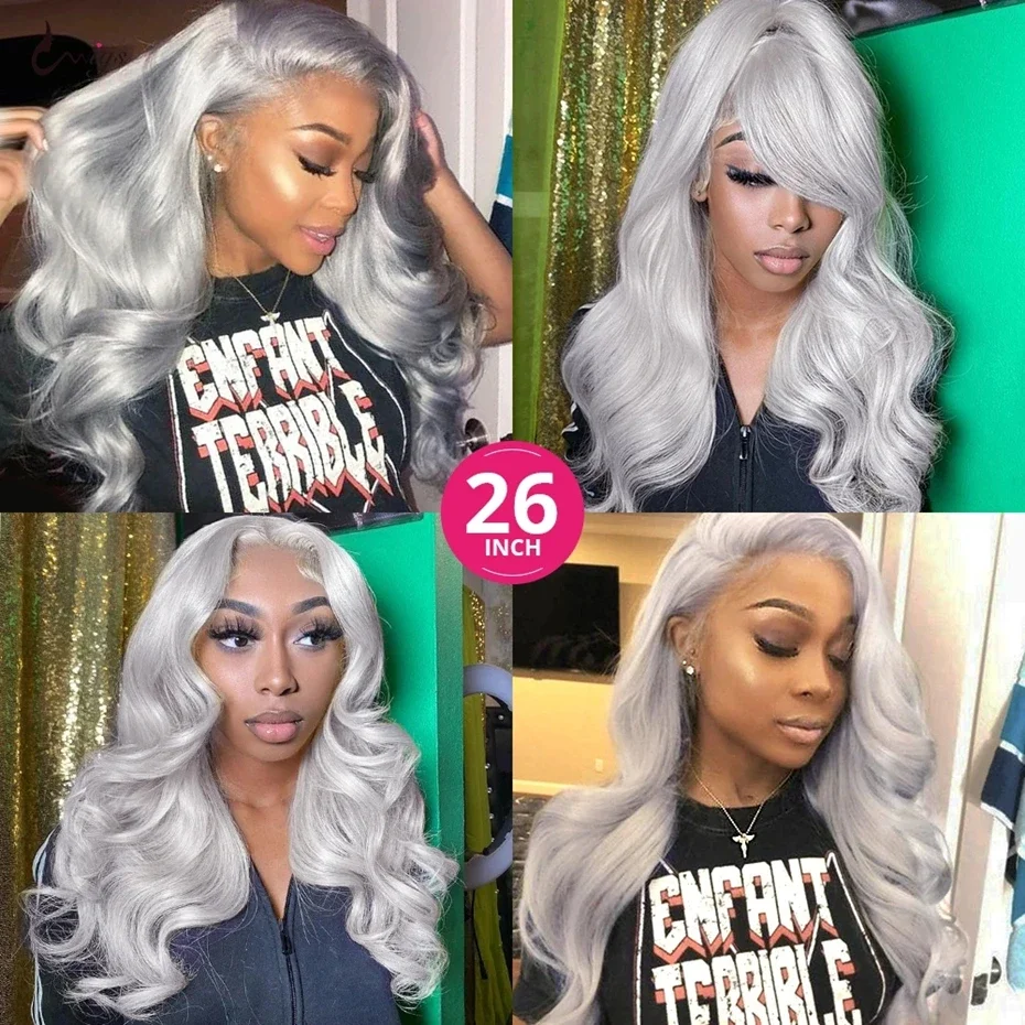 Human Hair Wig 30 Inch Grey Raw Vietnamese Silver Body Wave Lace Front For Women 13x6 Transparent Lace Frontal