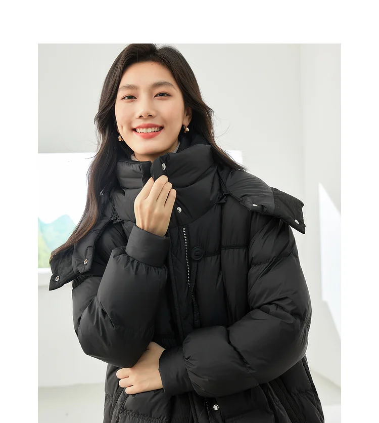 Vimly White Duck Down Puffer Jackets Women Winter Warm Long Down Coat 2023 Windproof High Neck Detachable Hood Outerwear 50636