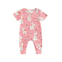 

Toddler Kids Baby Boys Girls Clothing Summer Cotton Jumpsuit Round Neck Casual Easter Bunny Print Toddler Short Sleeve Romper