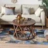 Rustic Farmhouse Coffee Table, Round Coffee Table with X-Motifs Legs, Wood Textured Top, for Boho, French Country Decor, Brown 4