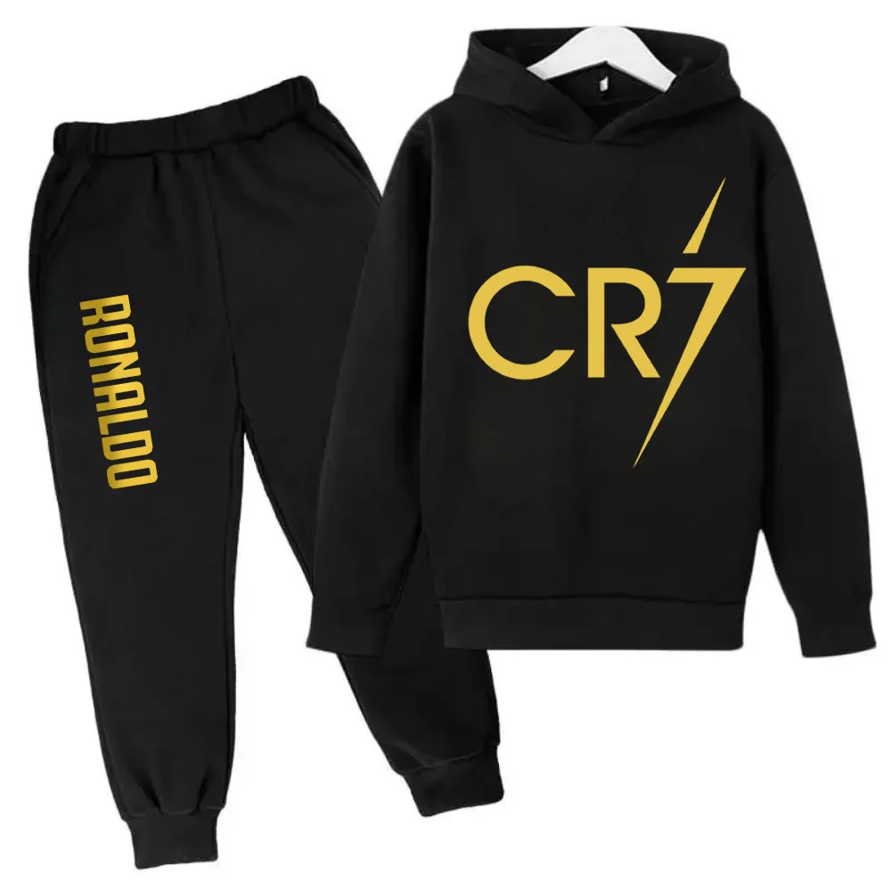 thumbnail image 1 of Conjunto de 2 piezas de sudadera y pantalones CR7 de ídolo de fútbol de primavera y otoño para niños, adecuado para deportes, ocio, moda, chándales para niños y niñas, 1 of 5