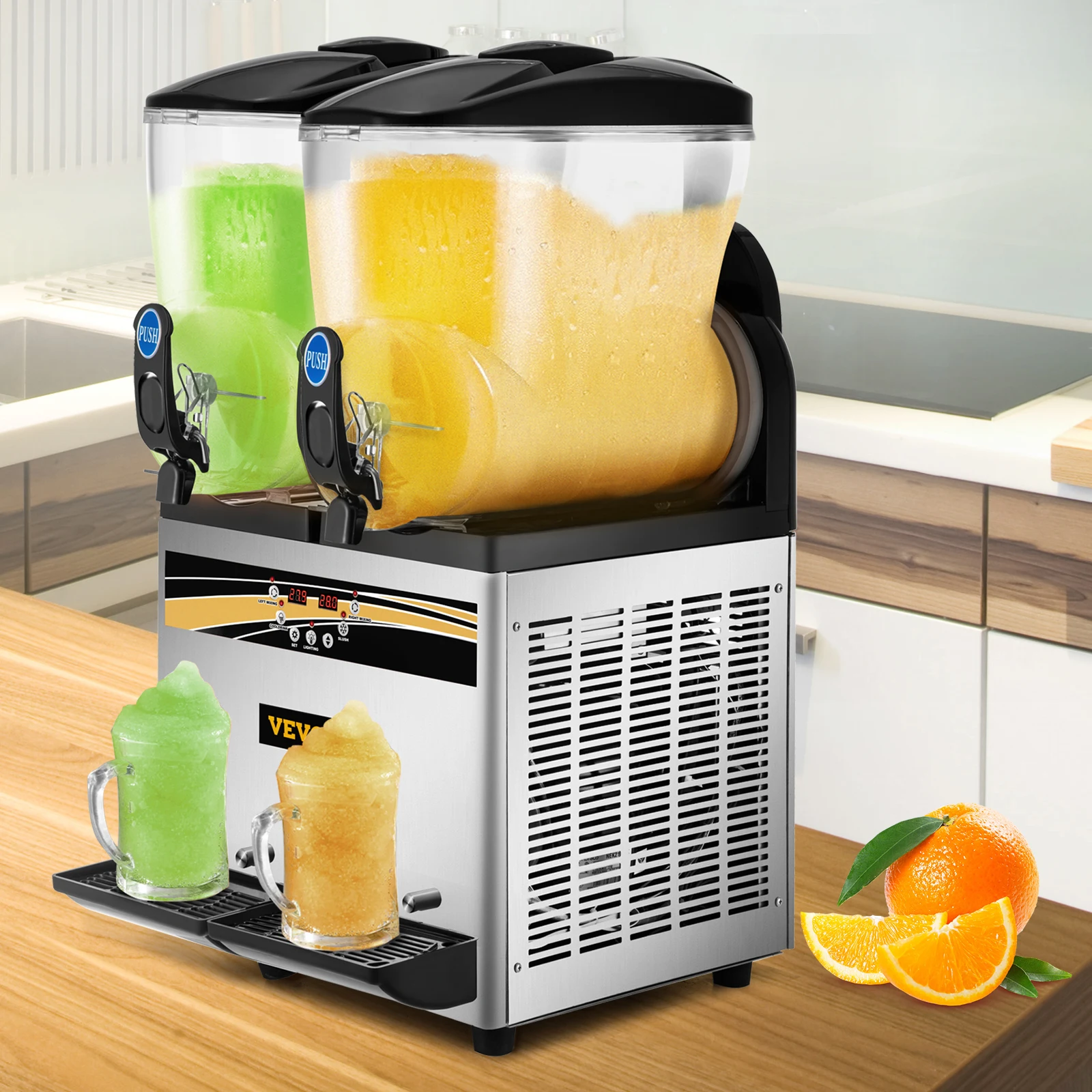 SucceBuy 2x15L Commercial Slushy Machine Tank Margarita Maker 1000W Stainless Steel Smoothie Frozen Drink Maker for Supermarkets