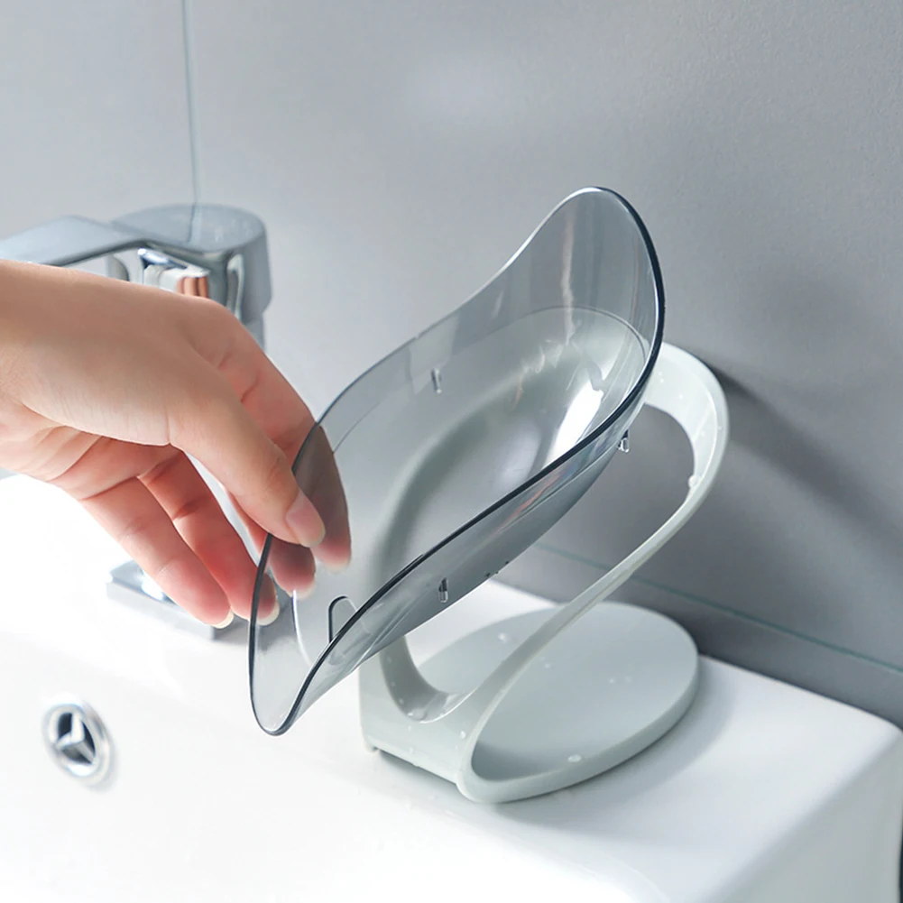 Suction Cup Leaf Soap Dish Box No-Punch Bathroom Shower Soap Dish with Drain Portable Toilet Laundry Holder Basin Tray