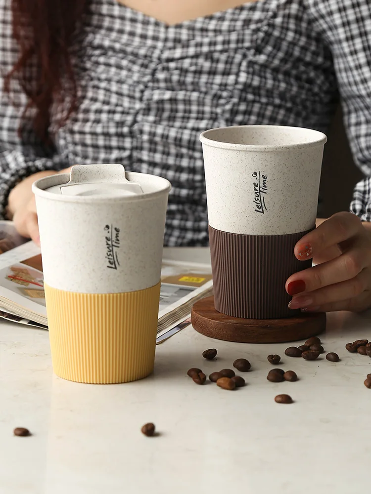 350ML Portable Coffee Cup Double Wall Mug Wheat Straw Plastic Travel Water  Cup With Lid For Women Men Drinking Cup Gift - AliExpress
